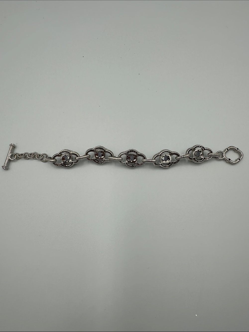 Judith Ripka 925 Sterling Silver Cable Links Toggle 5 Oval Stones Bracelet - Picture 6 of 16